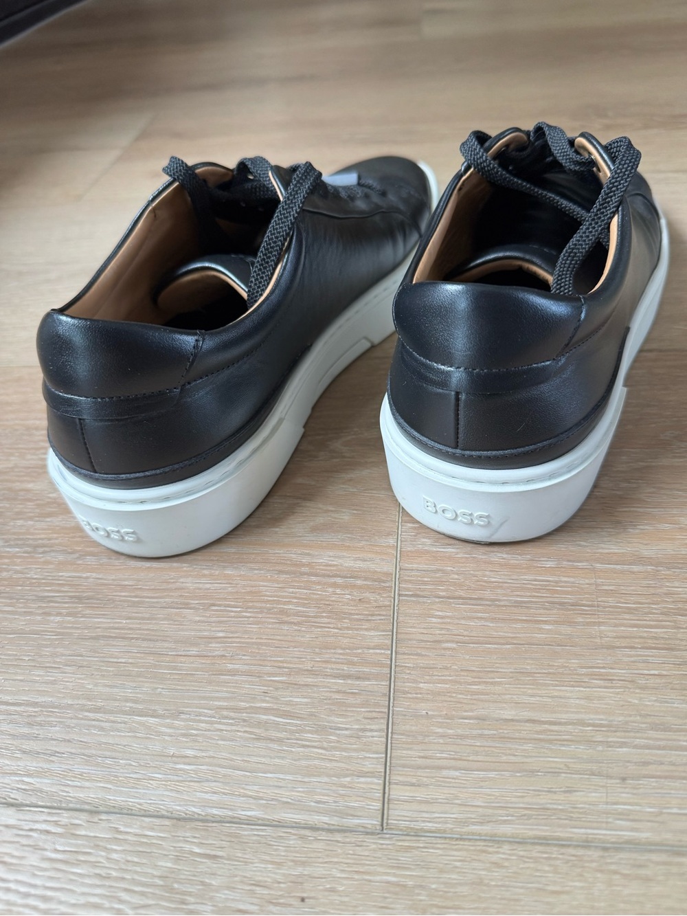 Boss Black Leather Low-Top Sneakers with White Sole - Picture 6 of 6